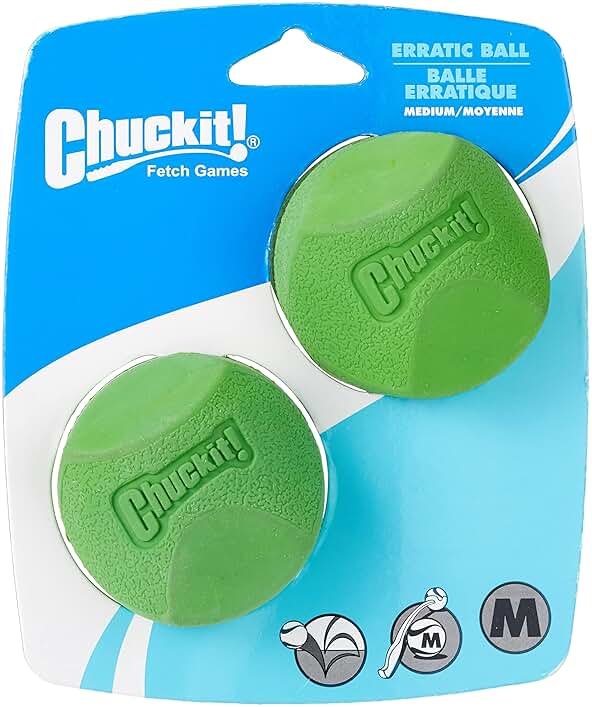 Chuckit! Erratic Ball Dog Toy, Medium (2.5 Inch), Pack of 2 Indoor and Outdoor Dog Toy - Product Image