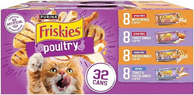 Purina Friskies Gravy Wet Cat Food Variety Pack, Poultry Shreds, Meaty Bits and Prime Filets - (Pack of 32) 5.5 oz. Cans - Product Image
