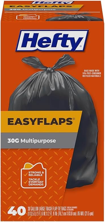 Hefty Easy Flaps Multipurpose Large Trash Bags, 30 Gallon, 40 Count - Product Image