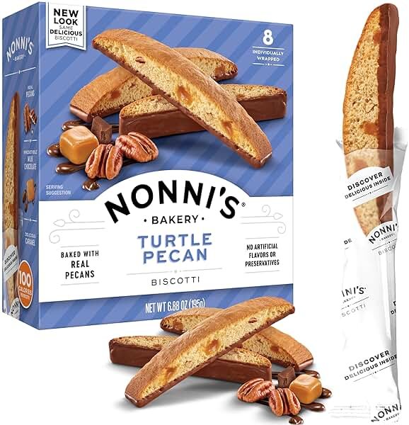 Nonni's Turtle Pecan Biscotti, Individually Wrapped Italian Cookie Snacks, 8 Servings (Pack of 1) - Product Image