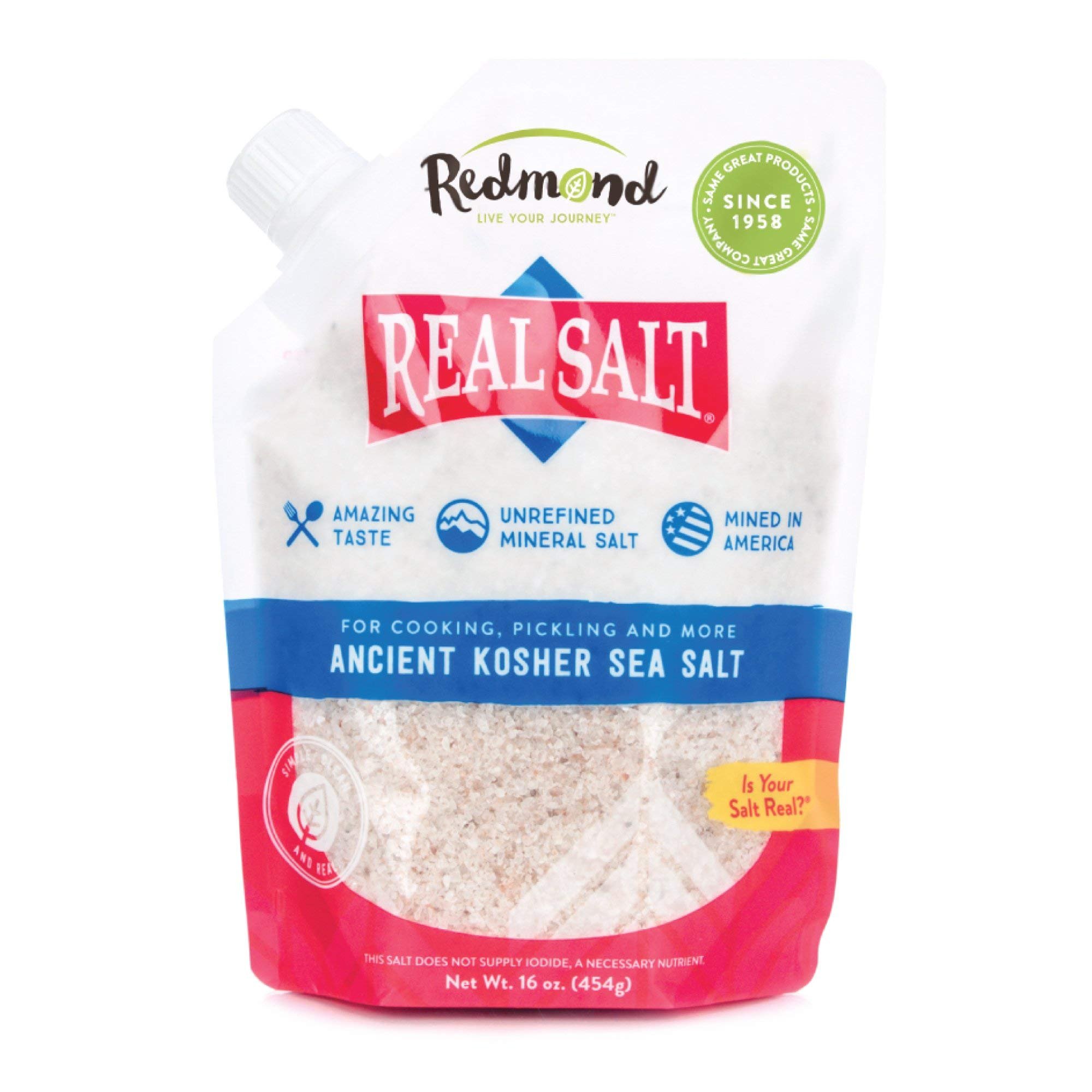 Redmond Real Sea Salt - Natural Unrefined Gluten Free Kosher, 16 Ounce Pouch (1 Pack) - Product Image