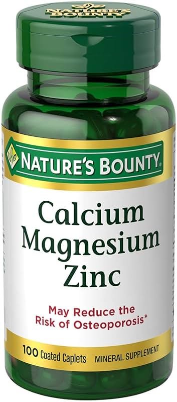 Nature's Bounty Calcium Magnesium & Zinc Caplets, Immune & Bone Health, Daily Supplement, 1000mg Calcium, 400mg Magnesium, 600 IU Vitamin D, Gluten Free, 100 Caplets - Product Image