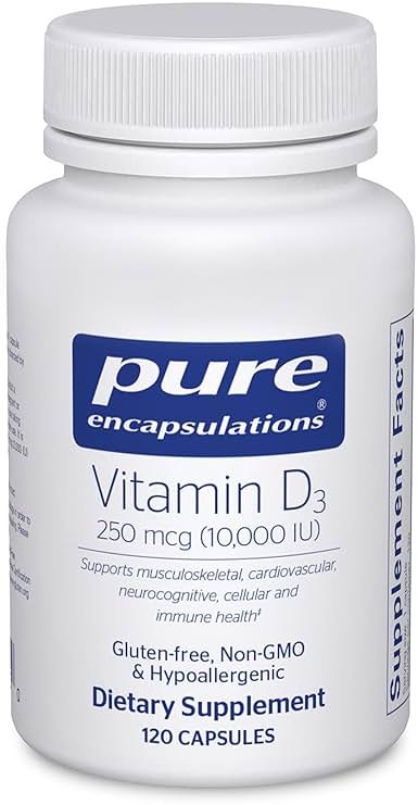 Pure Encapsulations Vitamin D3 250 mcg (10,000 IU) - Supplement to Support Bone, Joint, Breast, Heart, Colon & Immune Health* - with Premium Vitamin D - 120 Capsules - Product Image