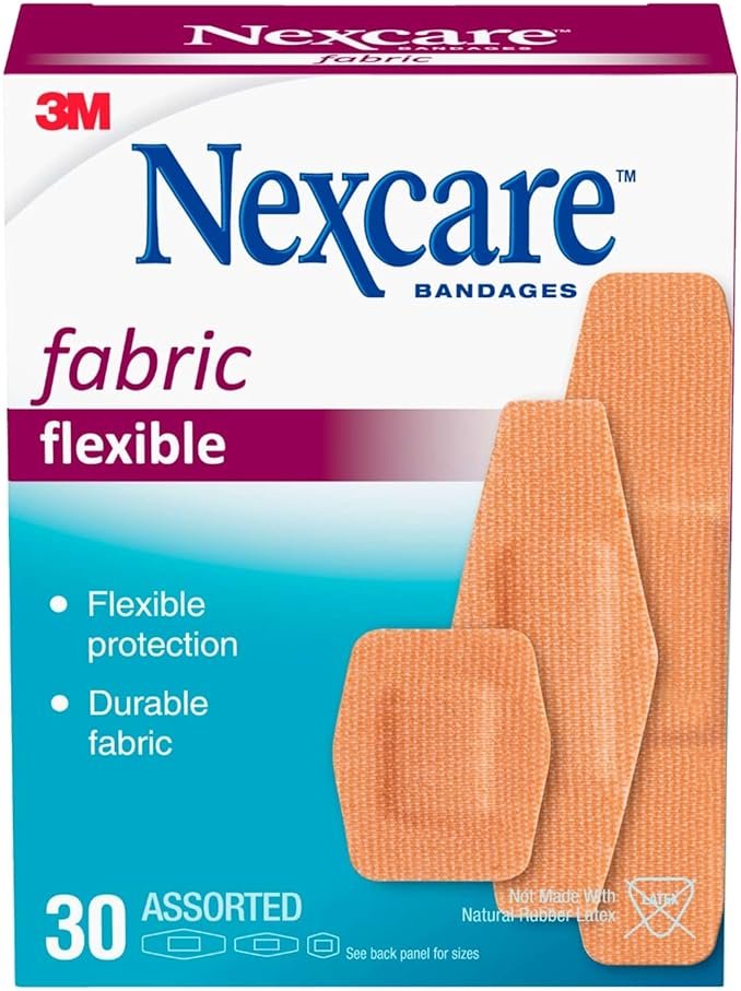 Nexcare Heavy Duty Flexible Fabric Bandages, Assorted Sizes, 30 Count, Latex-Free, Durable Adhesive Bandages for First Aid and Wound Care - Product Image