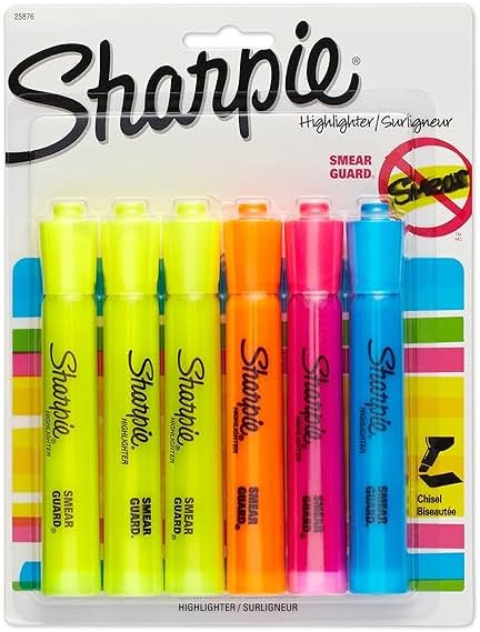 Sharpie Accent Tank-Style Highlighters, 6 Colored Highlighters (25876PP) - Product Image