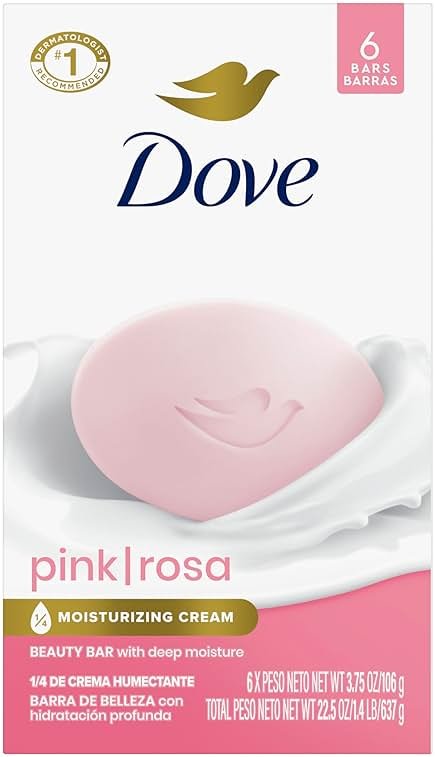 Dove Beauty Bar Soap Pink Rosa, 6 Bars for Soft, Smooth Skin, Cleans & Moisturizes 3.75 oz - Product Image