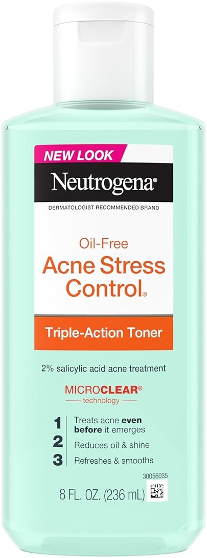 Neutrogena Acne Stress Control Oil-Free Triple-Action Face Toner, Skin Care with 2% Salicylic Acid, Acne Toner for Face with Green Tea & Cucumber Extract, Nourishing & Refreshing, 8 fl. oz - Product Image
