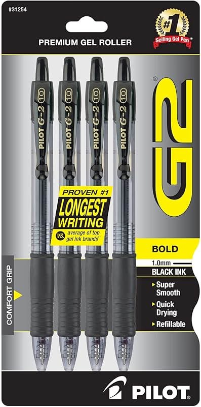 Pilot G2 Premium Refillable & Retractable Rolling Ball Gel Pens, Bold Point, Bold Gel Pens, 1.0 mm, Black Ink, 4-Pack - Product Image