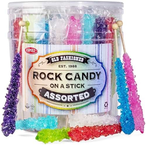 36 Extra Large Assorted Rock Candy Sticks: Espeez - Candy Party Favors - for Birthdays, Weddings, Receptions, Bridal, Baby Showers - Rock Bulk - Product Image