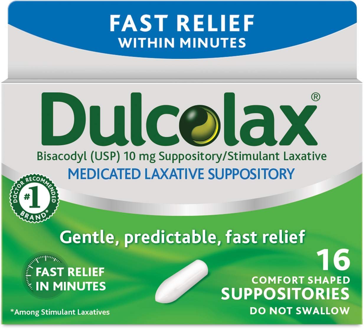 Dulcolax Stimulant Laxative Medicated Suppositories 16ct Fast Relief, Rectal Use Only, Bisacodyl 10mg - Product Image