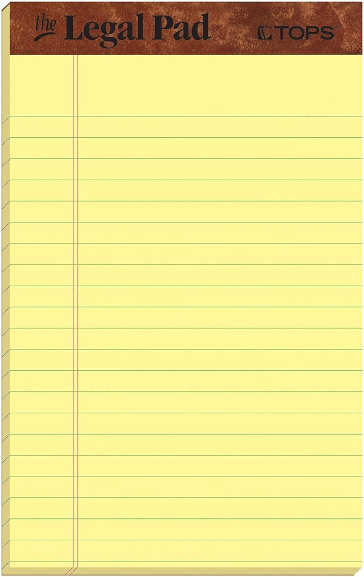 TOPS The Legal Pad Writing Pads, 5" x 8", Jr. Legal Rule, Canary Paper, 50 Sheets, 3 Pack (75013) - Product Image