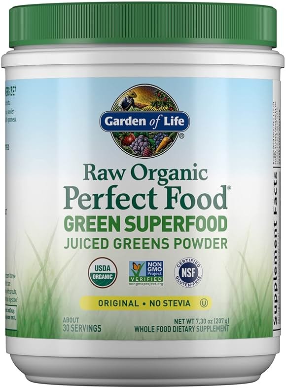 Garden of Life Raw Organic Perfect Food Green Superfood Juiced Greens Powder - Original Stevia-Free, 30 Servings, Non-GMO, Gluten Free Whole Food Dietary Supplement, Alkalize, Detoxify, Energize - Product Image