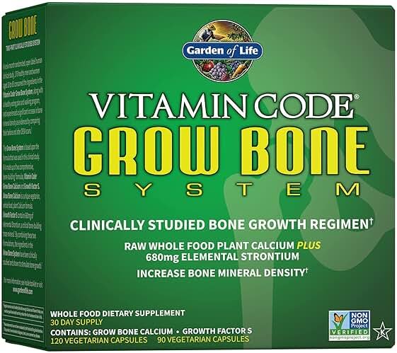 Garden of Life Calcium Supplement - Vitamin Code Grow Bone Made with Whole Foods, Strontium, Magnesium, K2 MK7, Vitamin D3 & C Plus Probiotics for Gut Health, 30 Day Supply - Product Image