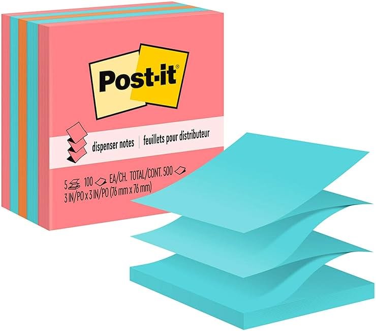 Post-it Pop-up Notes, 5 Sticky Note Pads, 3 x 3 in., School Supplies, Office Products, Accordion Sticky Notes Work with Pop-Up Note Dispenser, Assorted Brights - Product Image