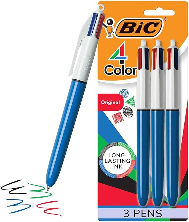 BIC 4-Color Original Retractable Ballpoint Pen with 1.0 mm Medium Point, 3-Count in Assorted Ink - Product Image