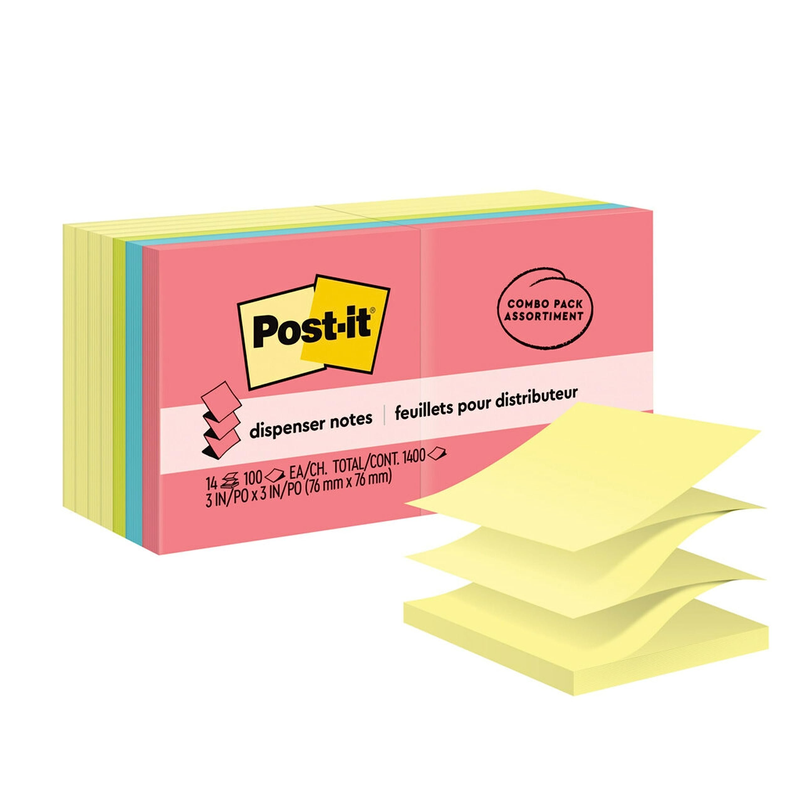 Post-it Pop-up Notes, 14 Sticky Note Pads, 3 x 3 in., School Supplies, Office Products, Accordion Sticky Notes Work with Pop-Up Note Dispenser, Assorted Colors - Product Image