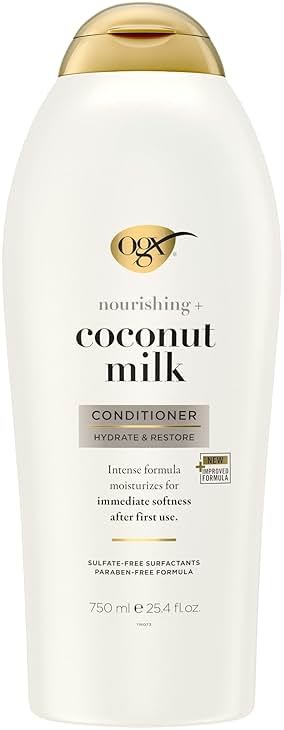 OGX Nourishing + Coconut Milk Conditioner, Hydrating & Restoring Conditioner Moisturizes for Soft Hair After the First Use, Paraben-Free, Sulfate-Free Surfactants, 25.4 fl. oz - Product Image