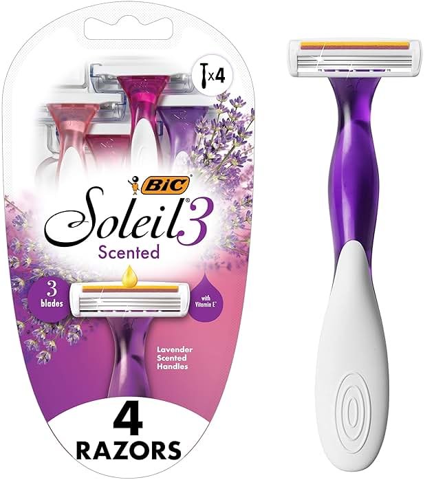 BIC Soleil 3 Scented Women's Disposable 3-Blade Razors, Moisture Strip with Vitamin E and Lavender Scented Handles, 4-Pack - Product Image
