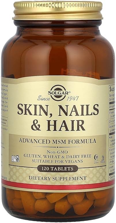 Solgar Skin, Nails & Hair, Advanced MSM Formula, 120 Tablets - Supports Collagen for Hair, Nail and Skin Health - Provides Zinc, Vitamin C & Copper - Non GMO, Vegan, Gluten & Dairy Free - 60 Servings - Product Image