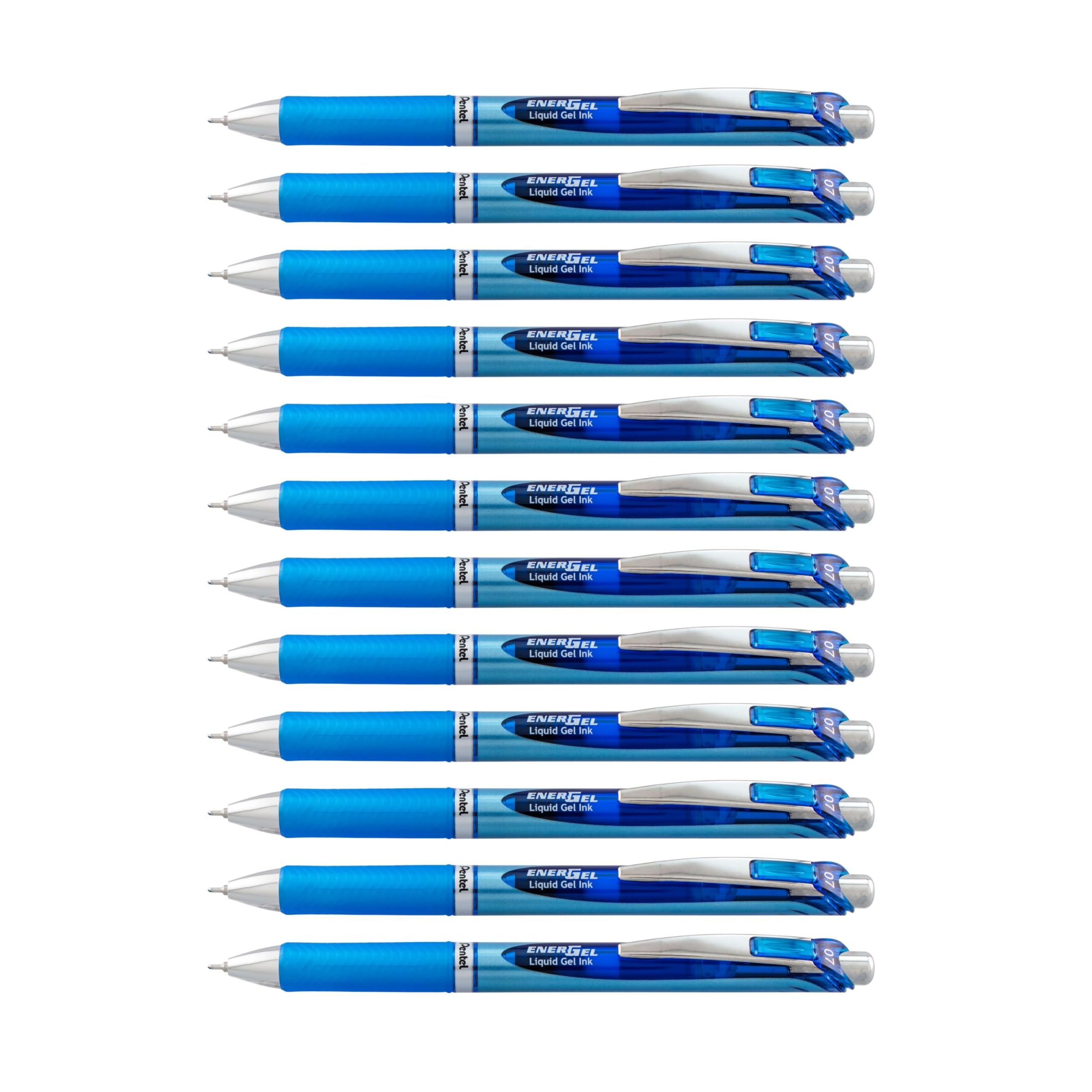 Pentel EnerGel Deluxe RTX Retractable Liquid Gel Pen, Medium Line, Needle Tip, Blue Ink, Box of 12 (BLN77-C), 0.7mm needle - Product Image