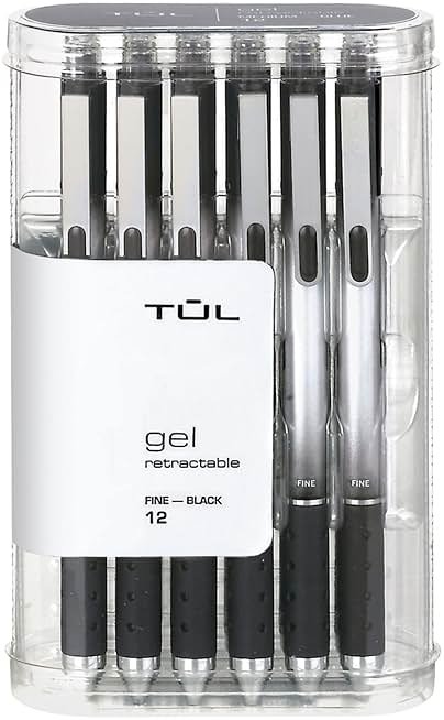 TUL Retractable Gel Pens, Fine Point, 0.5 mm, Gray Barrel, Black Ink, Pack Of 12 Pens - Product Image