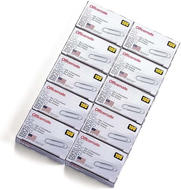 Officemate Premium #1 Paper Clips, 1,000 Paper Clips (10 Boxes of 100 Each) (99916) , Silver - Product Image