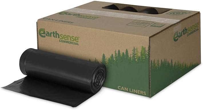 Earthsense Commercial RNW6050 Can Liner, 55-60 gal, 1.25 mil, 38" x 58", Black (Pack of 100) - Product Image