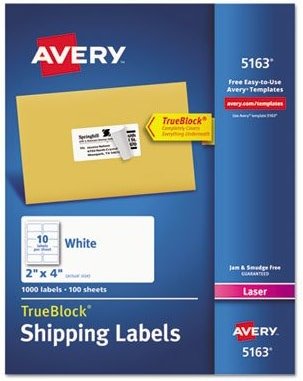 Avery 5163 Laser Labels, Mailing, Permanent, 2-Inch x4-Inch, 1000/BX, White - Product Image