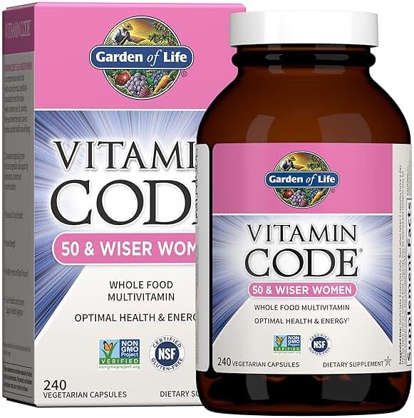 Garden of Life Vitamin Code Multivitamin for Women 50 & Over, 240 Capsules, for Women 50 Plus with B Vitamins, Vitamins A, C, D3, E & K, CoQ10, Probiotics & Enzymes - Product Image