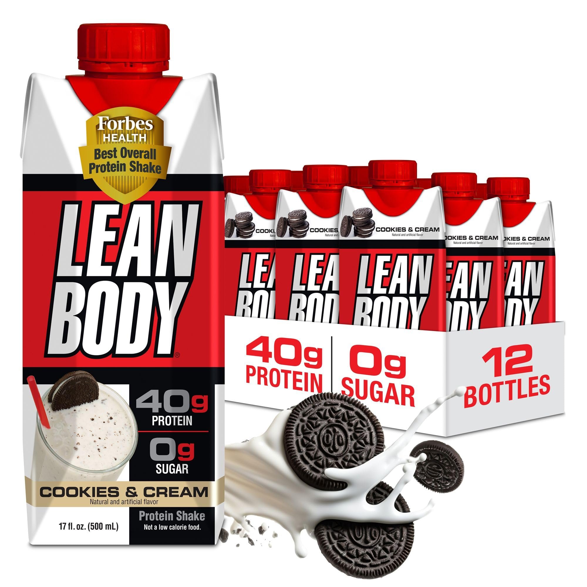 Lean Body Ready-to-Drink Cookies and Cream Protein Shake, 40g Protein, Whey Blend , 0 Sugar, Gluten No, 22 Vitamins & Minerals, (Recyclable Carton & Lid - Pack of 12) LABRADA , 17 Fl Oz (Pack of 12) - Product Image