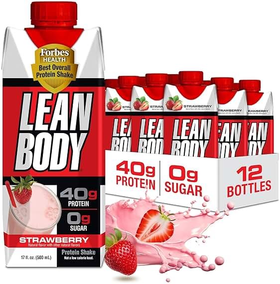 Labrada Lean Body Ready-to-Drink Strawberry Protein Shake, Bottle, 40g Protein, Whey Blend, 0 Sugar, Gluten Free, 22 Vitamins & Minerals, 17 Ounce (Recyclable Carton & Lid - Pack of 12) - Product Image