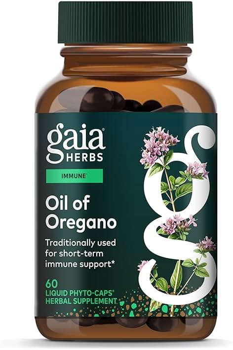 Gaia Herbs Oil of Oregano Capsules - 230 mg Oregano Leaf - Immune & Antioxidant Support Supplement with Oregano Oil, Carvacrol & Thymol* - 60 Vegan Liquid Phyto-Caps (60 Servings) - Product Image