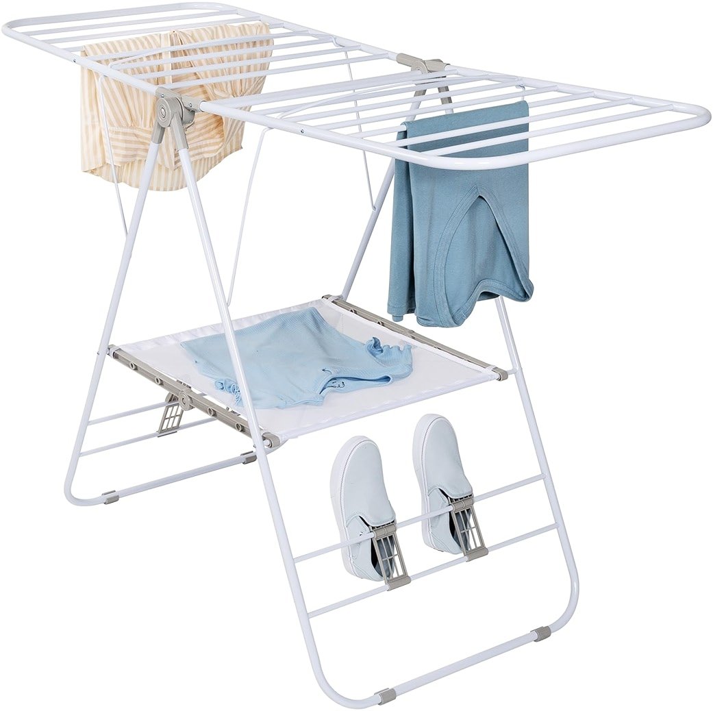Honey-Can-Do Heavy-Duty Foldable Laundry Drying Rack – Portable Shoes & Clothes Rack for Indoor & Outdoor Use, Space-Saving Design, Easy to Fold Gullwing Design, Sturdy Metal, 50lb. Capacity, White - Product Image