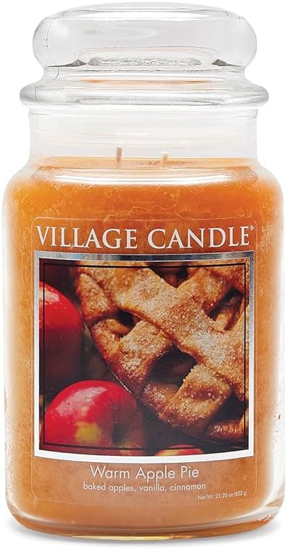 Village Candle Warm Apple Pie Large Glass Apothecary Jar Scented Candle, 21.25 oz, Brown - Product Image