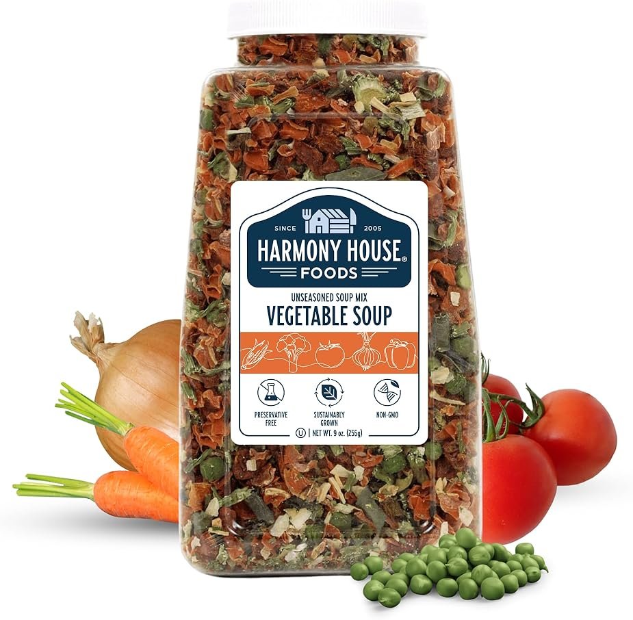 Harmony House Premium Vegetable Soup Mix - Dehydrated Vegetables for Cooking, Camping, Emergency Supply and More (9 oz, Quart Size Jar) - Product Image