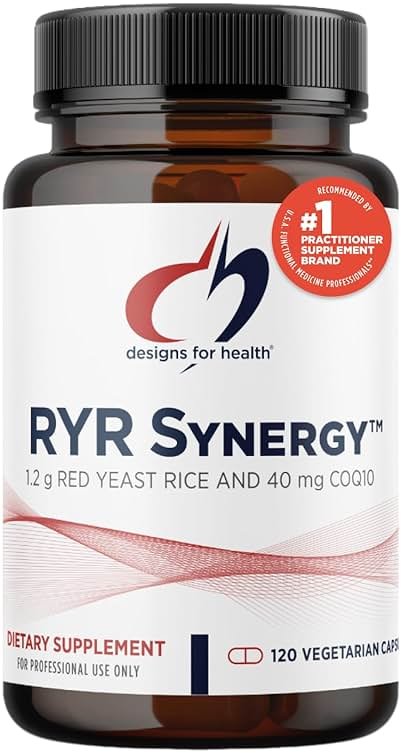Designs for Health RYR Synergy - Red Yeast Rice Supplement - 1200mg Red Yeast Rice + CoQ10 to Support Cardiovascular Health + Maintenance of Lipid Levels in Normal Range (120 Capsules) - Product Image