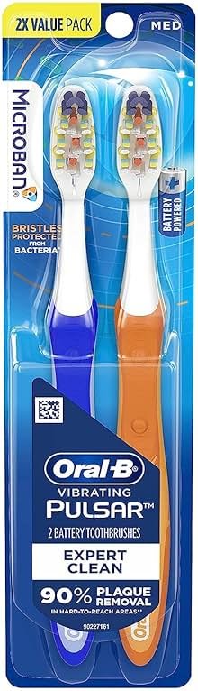 Oral-B Pulsar Pro-Health Expert Clean, Battery electric toothbrush, 2 count MEDIUM toothbrush pack, removes plaque, travel essentials tooth brush - Product Image