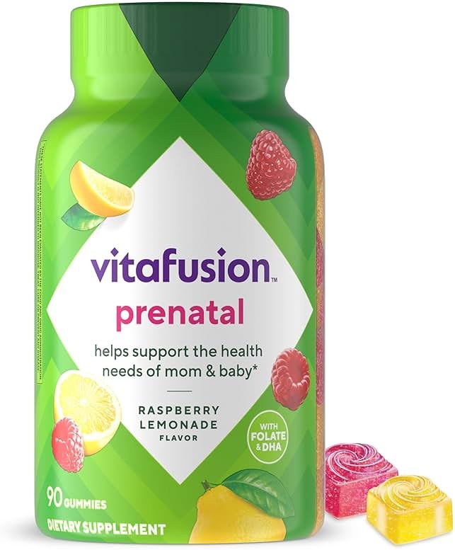 vitafusion PreNatal Gummy Vitamins, Raspberry Lemonade Flavor, Prenatal Vitamin Supplement for Women with Folate and DHA, 45 Day Supply, 90 Count - Product Image