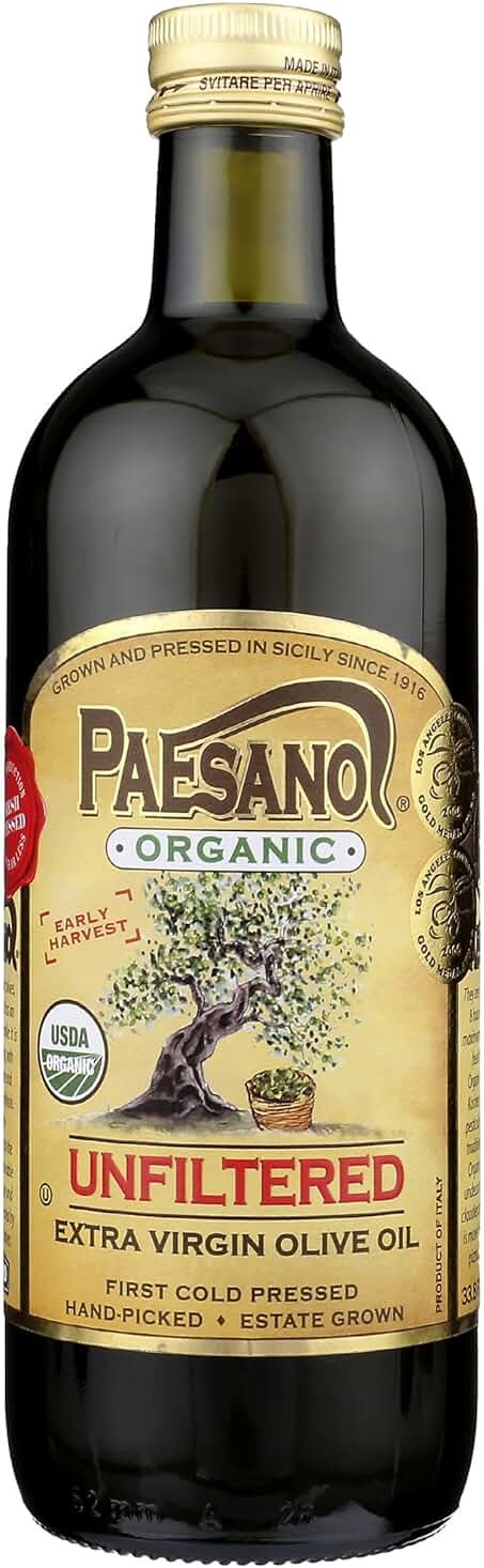Paesanol ORGANIC UNFILTERED Extra Virgin Olive Oil 33.8 Fl Oz Glass - Product Image