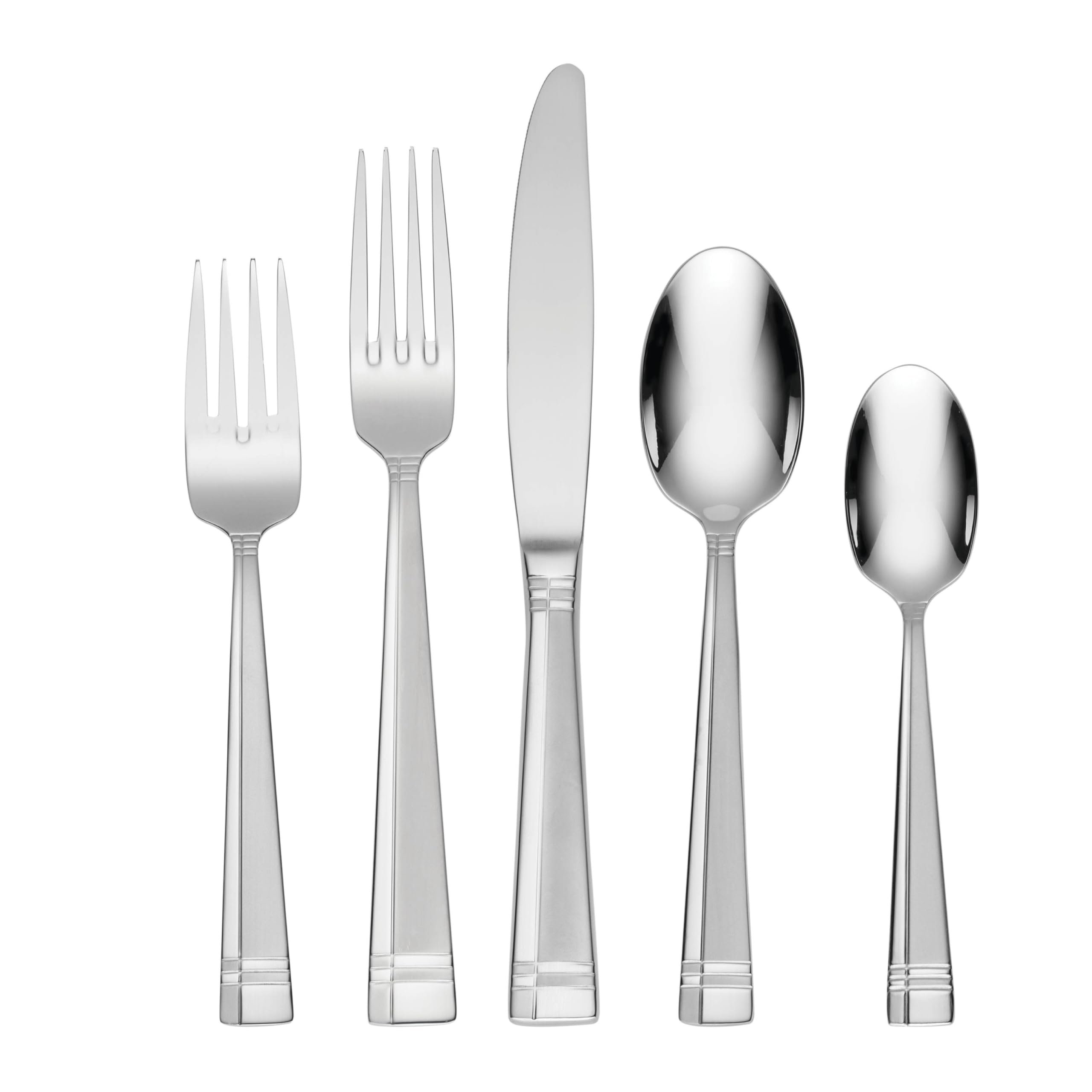 Oneida Silverware Set, Amsterdam 45-Piece Everyday Flatware Set, Service For 8, 18/0 Stainless Steel, Rust Resistant, Dishwasher Safe, Knives Spoons And Forks Set, Home And Kitchen (Silver, 45 Piece) - Product Image