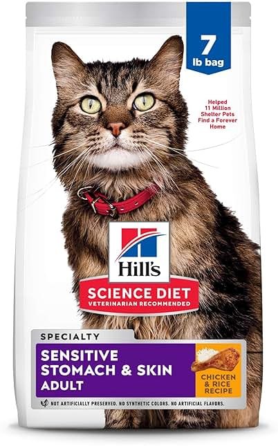 Hill's Science Diet Adult Sensitive Stomach & Skin Dry Cat Food, Chicken & Rice, 7 lb. Bag (Updated Formula) - Product Image