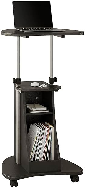 Techni Mobili Sit-to-Stand Rolling Adjustable Height Laptop Cart with Storage, Graphite, 22 x 16 x 46 - Product Image