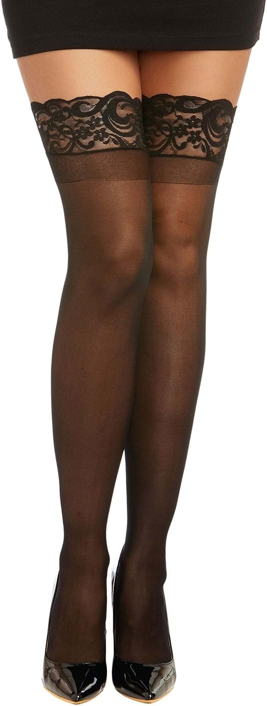 Dreamgirl Women's Sheer Thigh High Stockings with Silicone Lace Top - Product Image