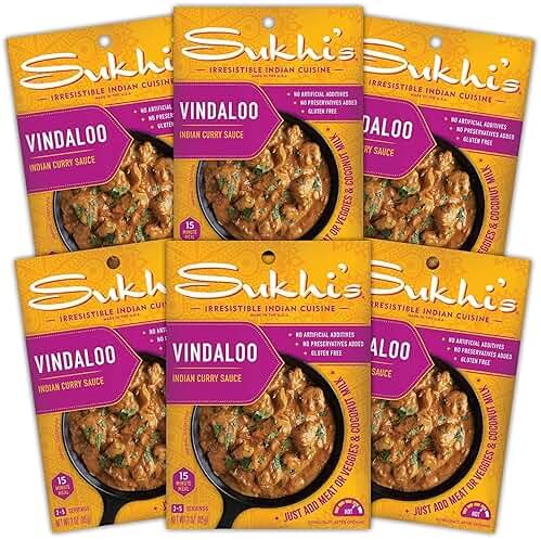 Sukhi's Indian Curry Paste - Vindaloo Masala Sauce 3oz (Pack of 6) 84 Servings - Gluten Free Indian Food Indian Curry Sauce with Indian Spices - Product Image