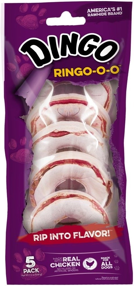 Dingo Ringo-o-o, Premium Rawhide Treats with Real Meat for Small, Medium, and Large Dogs 5-Count - Product Image