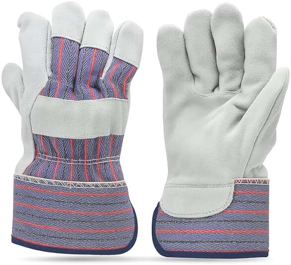 G & F Products Cowhide Leather Work Gloves with Suede Finish Palm rubberized safety cuff, 5 Pairs - Product Image