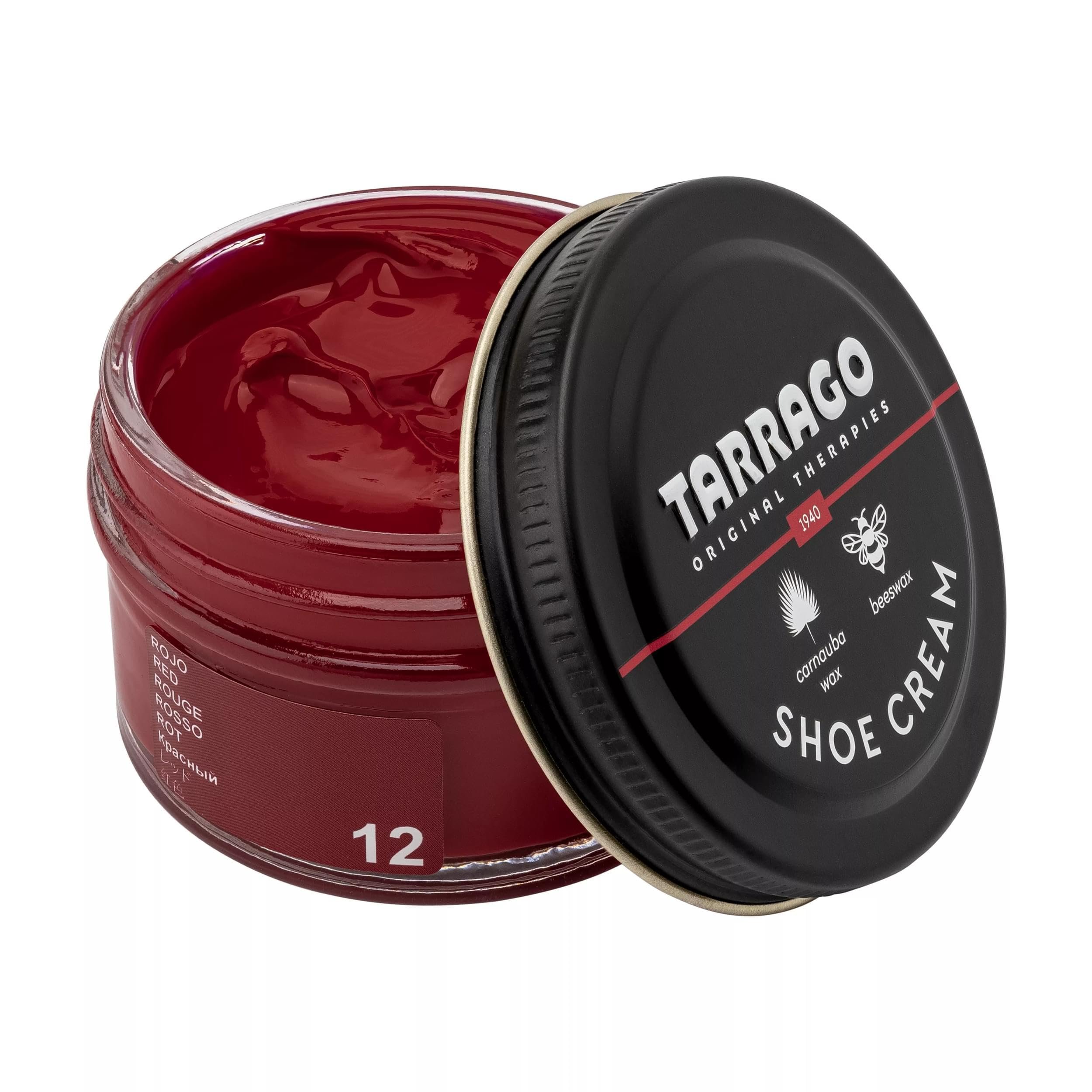 Tarrago Shoe Cream Professional Shoe Polish for Leather Boots, Shoes, Purse, Furniture Eco Friendly Leather Conditioner 1.7oz - Red #12 - Product Image