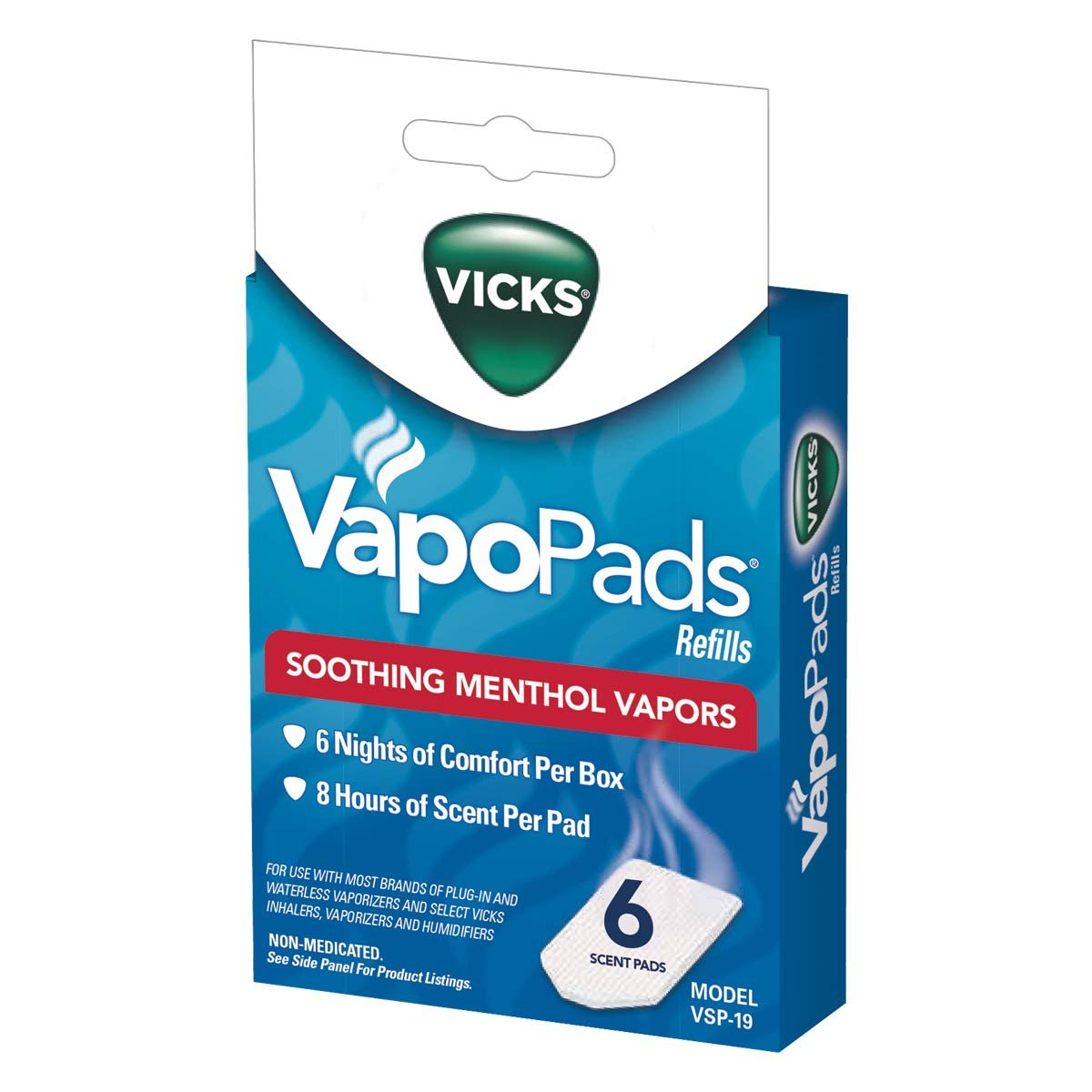 Vicks VapoPads– Soothing Menthol Vapor Pads for Vicks Humidifiers, Vaporizers, Waterless Vaporizers, and Plug-Ins, VSP-19, 6 Count (Pack of 1) - Product Image
