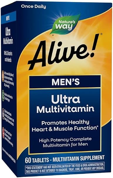 Nature's Way Alive! Men’s Once Daily Ultra Potency Multivitamin Tablets, Complete High Potency Men’s Daily Vitamin Promotes Heart & Muscle Function*, B-Vitamins, Zinc and Antioxidants, 60 Tablets - Product Image