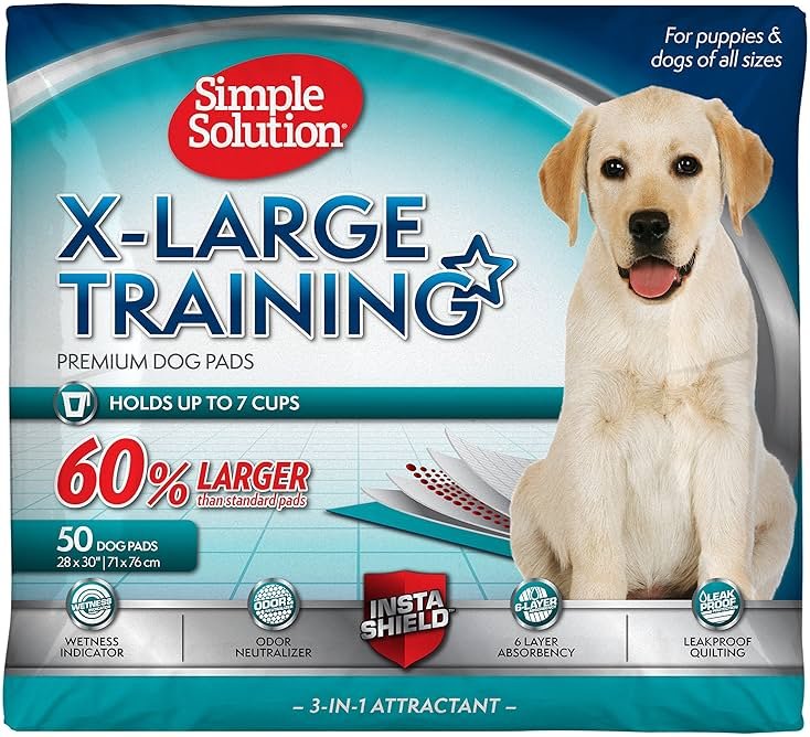 Simple Solution Puppy Pads Extra Large, Super Absorbent Pee Pads for Dogs, Doggie Potty Training, Puppy Essentials, X-Large for House Training, 28"x30", 50 Count - Product Image